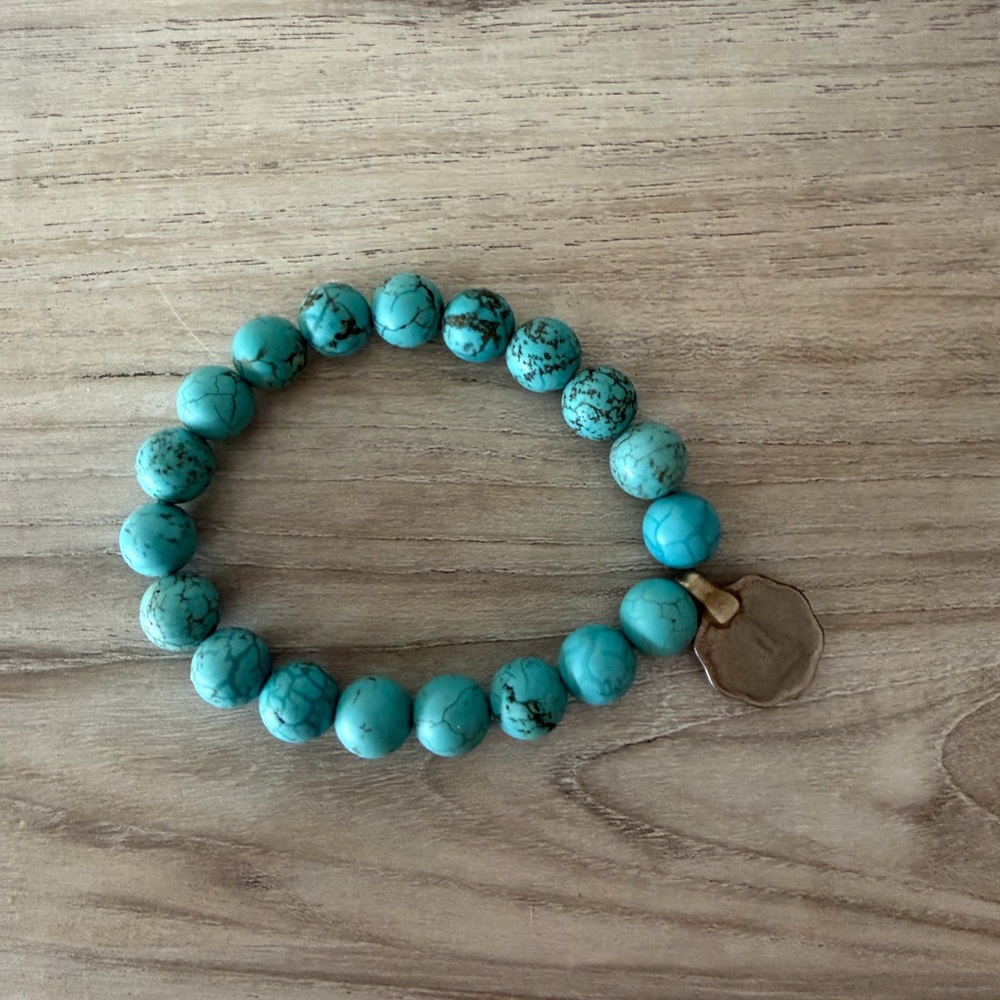 Turquoise Beaded Bracelet with Gold Accent